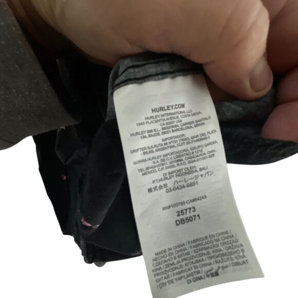 Hurley Black Button-Up Shirt Pink Flamingo Print Short Sleeves Casual Vacation L - Picture 9 of 12